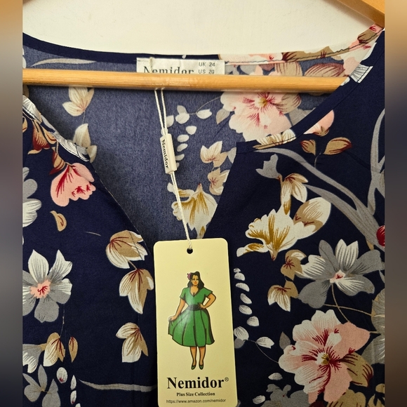NWT Nemidor Floral Navy Dress Size 24 - Picture 4 of 4